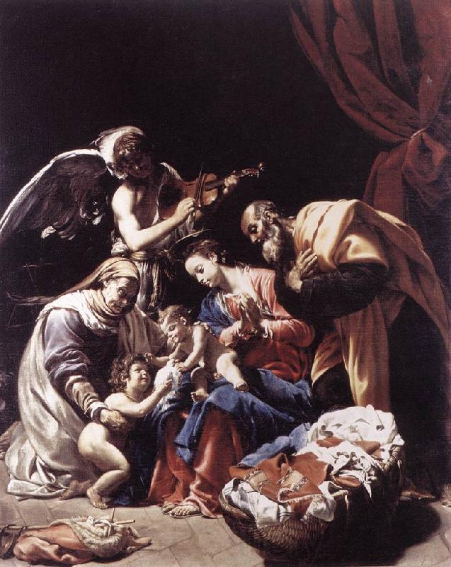 BORGIANNI, Orazio Holy Family with St Elizabeth, the Young St John the Baptist and an Angel Norge oil painting art